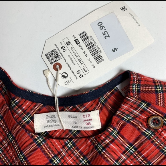 NWT Zara Red Scotch Plaid Babydoll Top Size 2-3 Years - Picture 6 of 9